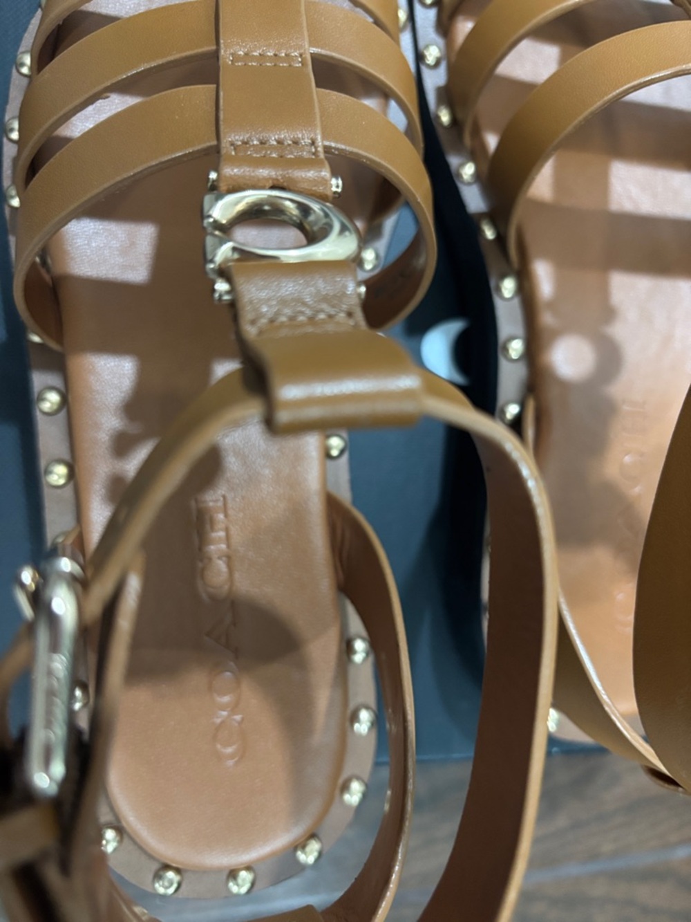 Coach Tan Leather Gladiator Sandals with Gold Studs size 5.5 - Picture 8 of 10